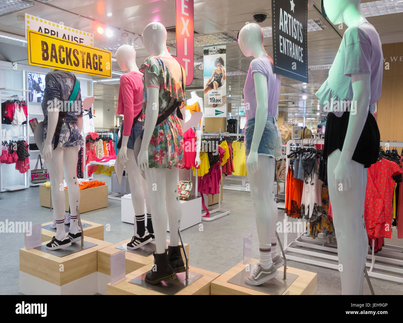 Trendy Teenagers clothes in Corte Ingles store in Spain Stock Photo