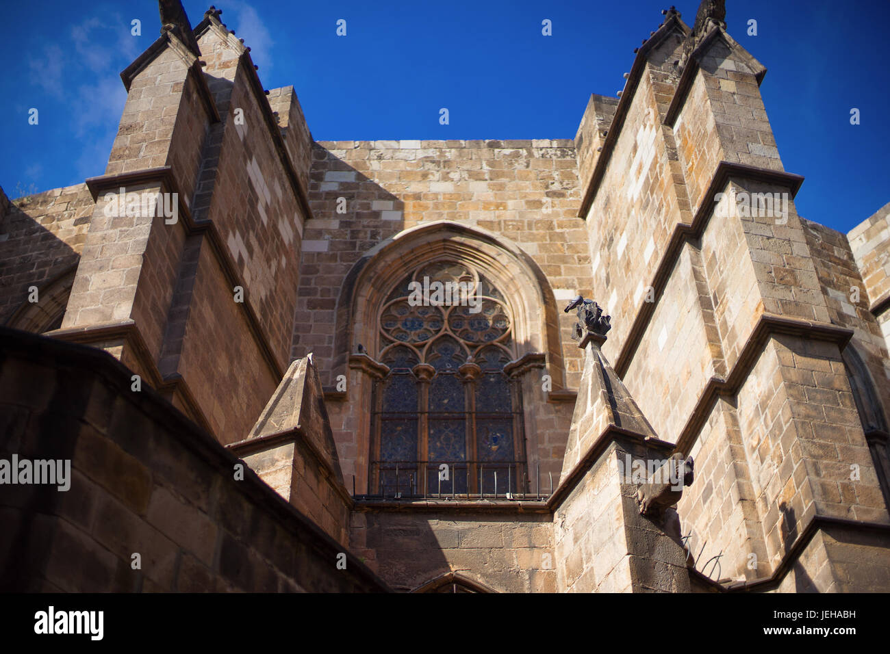 Barcelona, Spain, Barri Gotic district - facade of a medieval gothic building Stock Photo