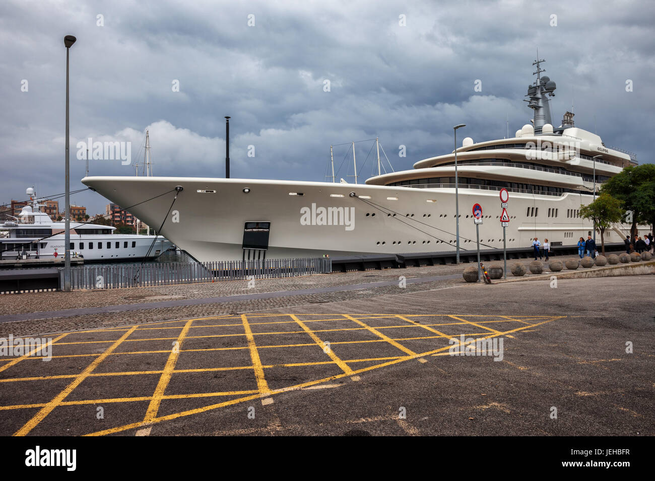 Eclipse luxury super yacht moored at Barcelona port, Spain Stock Photo