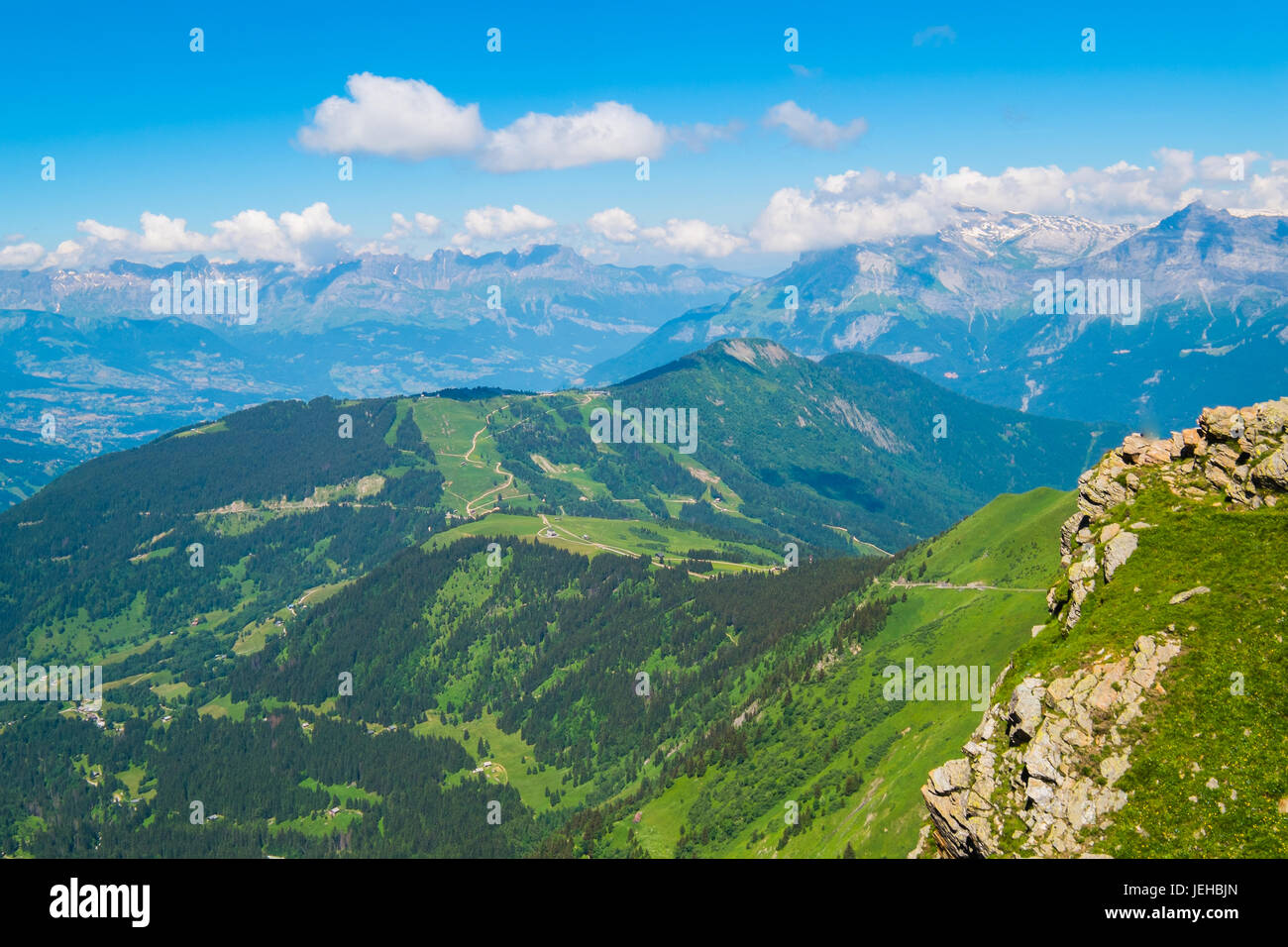 View of the valley form Nid d Aigle, Chamoni, France Stock Photo