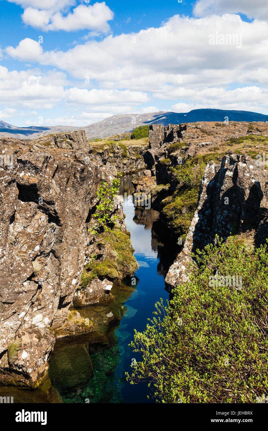Deep flooded fissure along the mid-Atlantic Ridge in Iceland Stock Photo
