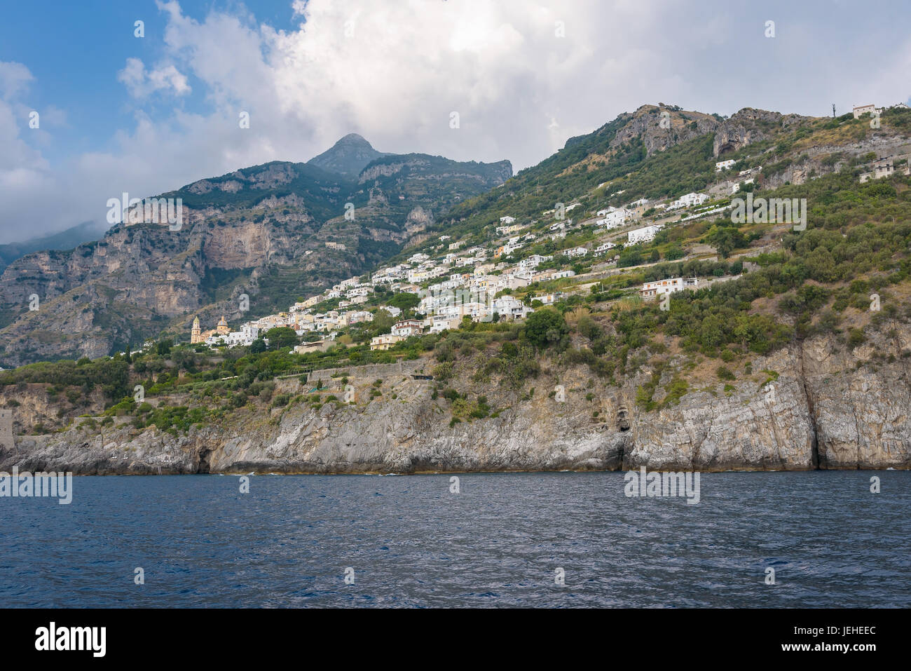 Amalfi coast near Positano seen from the sea, Campania, Italy Stock Photo