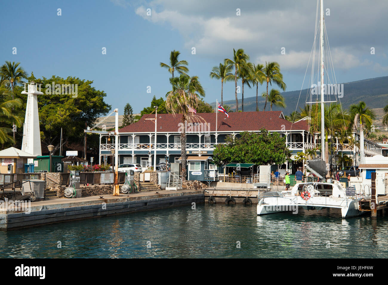 Pioneer Inn, Lahaina Harbor; Lahaina, Maui, Hawaii, United States of America Stock Photo