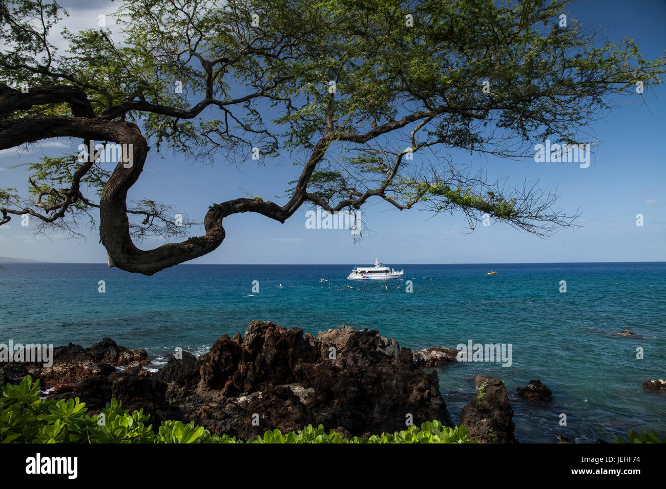 Snorkel boat off the shore; Wailea, Maui, Hawaii, United States of America Stock Photo