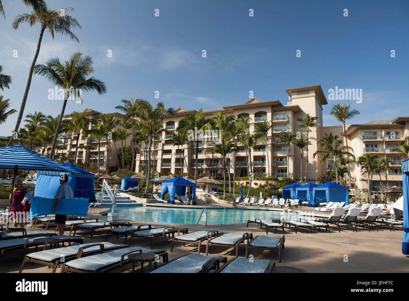 Swimming pool and hotel, Ritz Carlton at Kapalua; Kapalua, Maui, Hawaii, United States of America Stock Photo