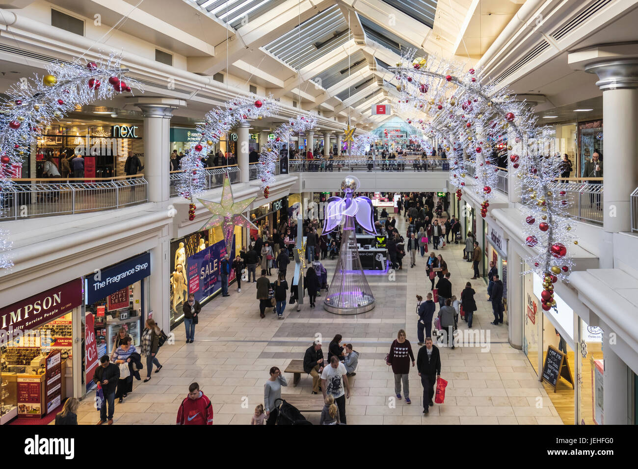 Shopping Mall at Christmas; Gateshead, Tyne and Wear, England Stock Photo