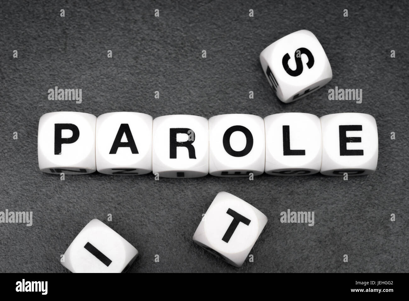 word parole on white toy cubes Stock Photo