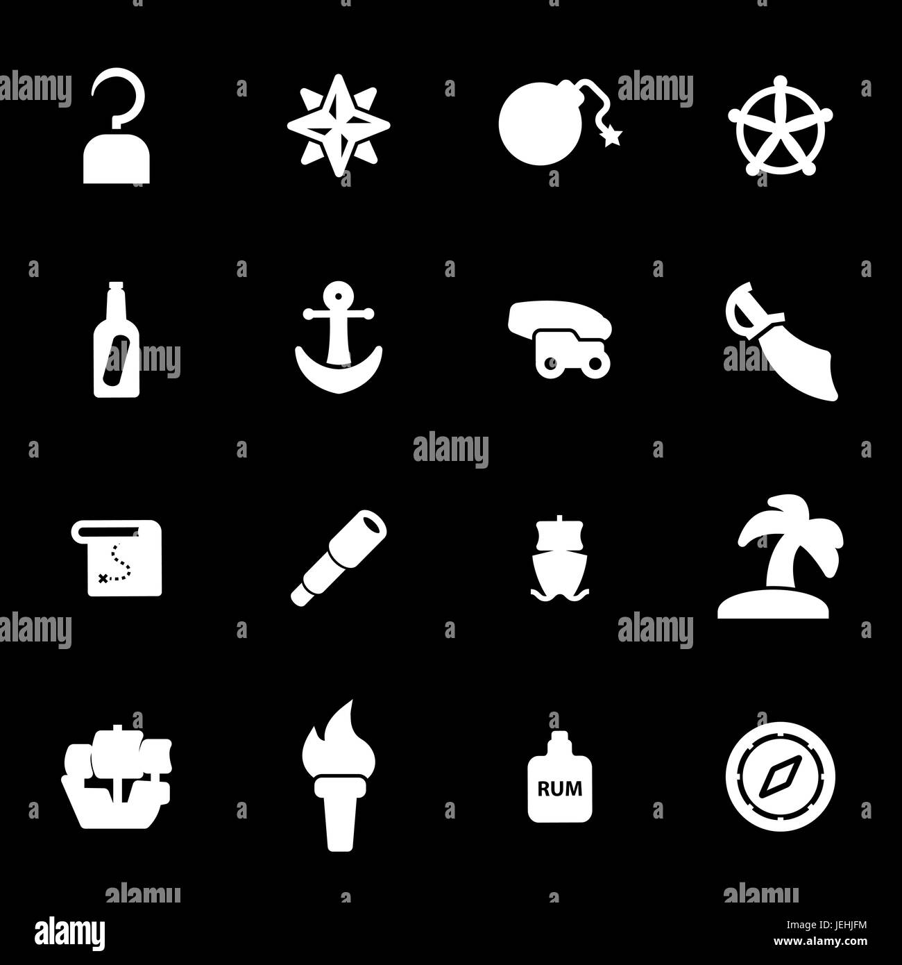 Vector white pirate icons set on black background Stock Vector Image ...