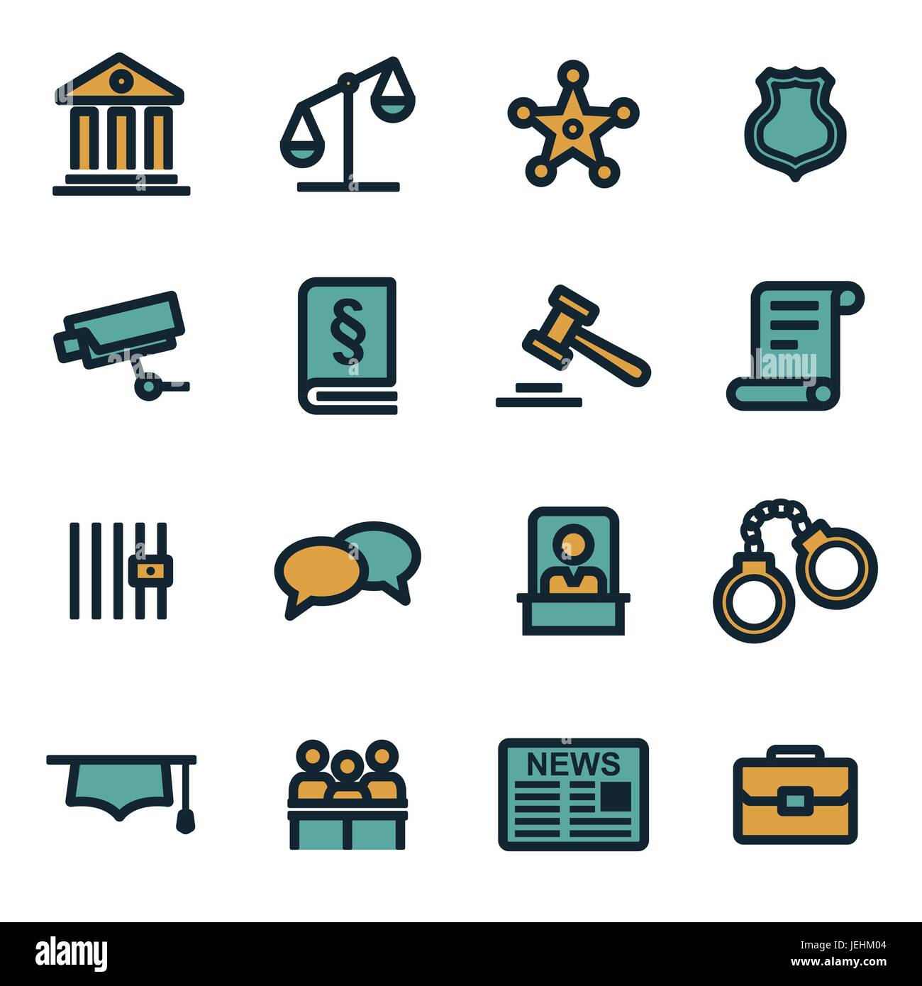 Vector flat justice icons set on white background Stock Vector Image ...