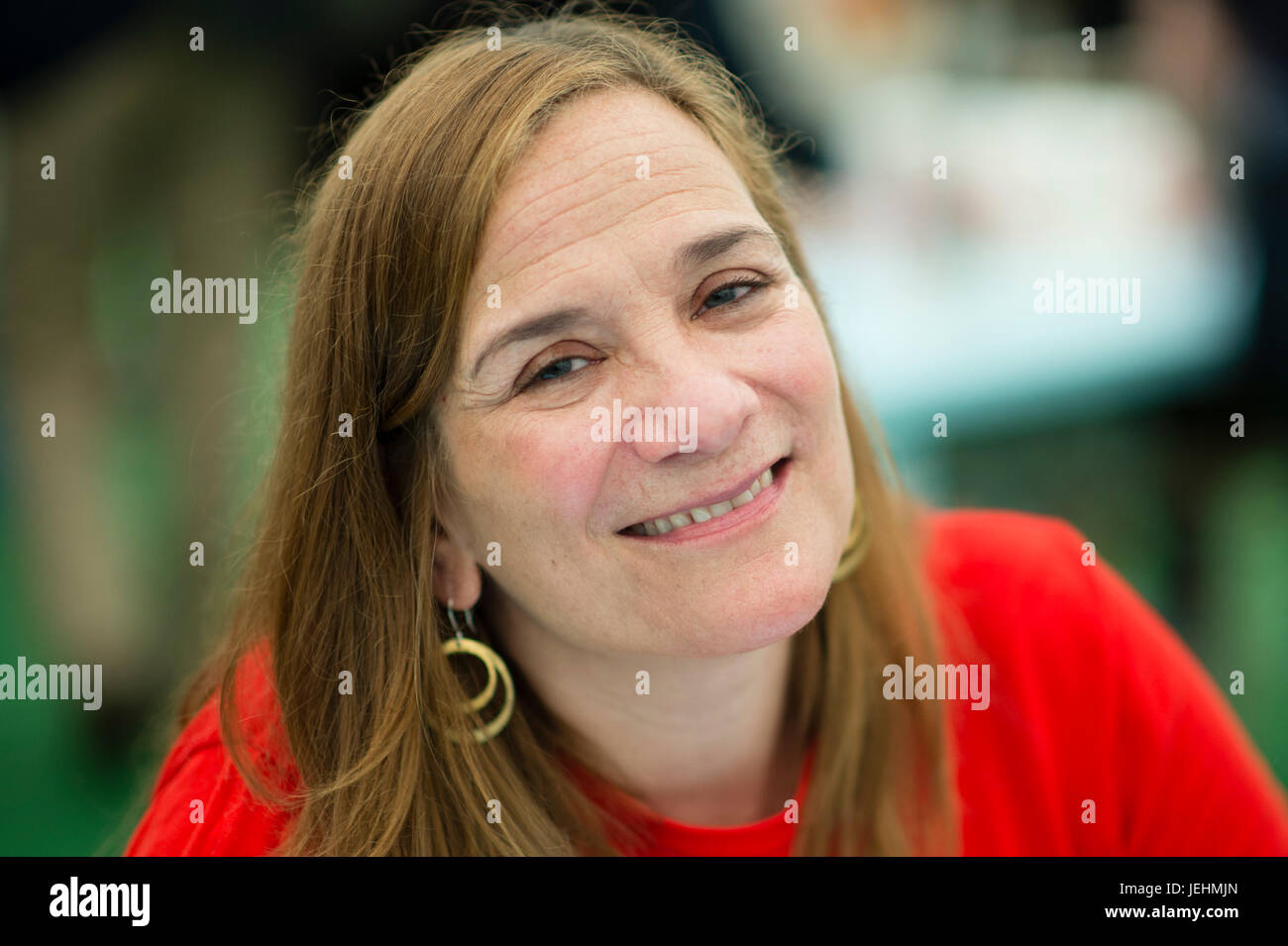 Tracy Chevalier, American British historical novelist, best known for her second novel, Girl with a Pearl Earring  . Appearing at the 2017 Hay Festival of Literature and the Arts, Hay on Wye, Wales UK Stock Photo