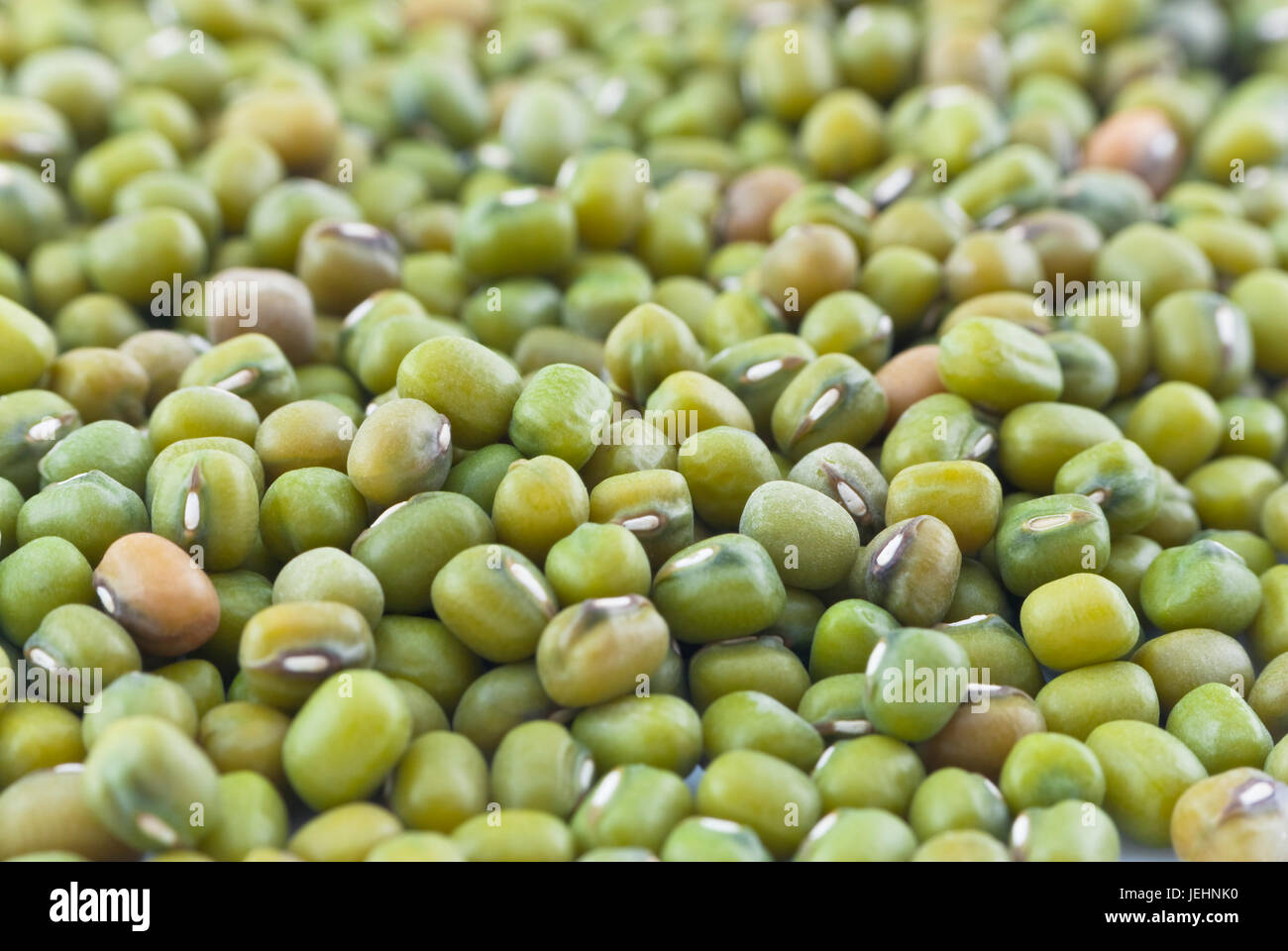 Macro (close-up) of green mung beans filling whole frame. Stock Photo