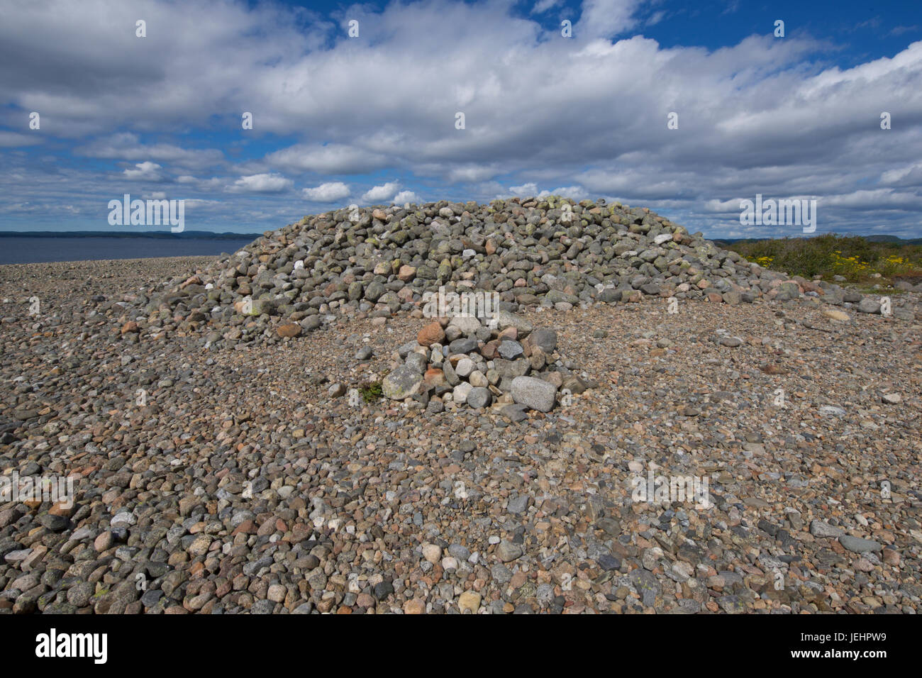 A viking burial mound at Mølen, on the southern coast of Norway. Stock Photo