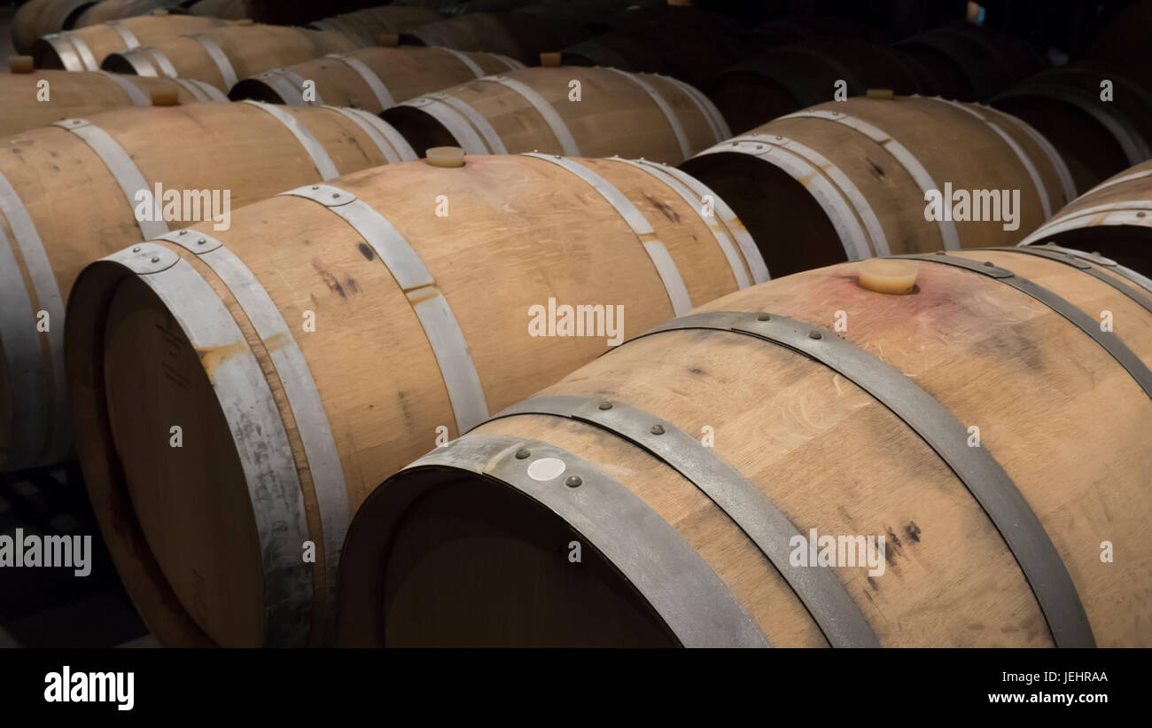 barrels in a wine cellar Stock Photo Alamy