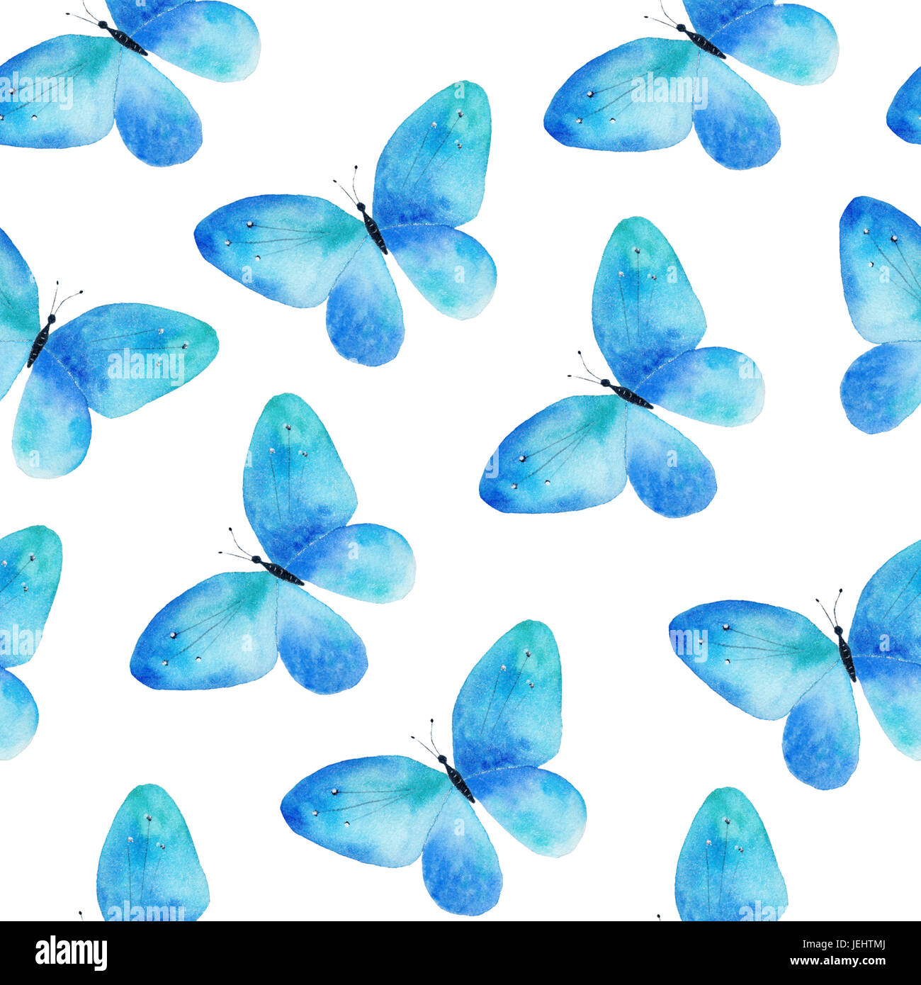 Blue hand drawn watercolor butterfly seamless pattern Stock Photo - Alamy