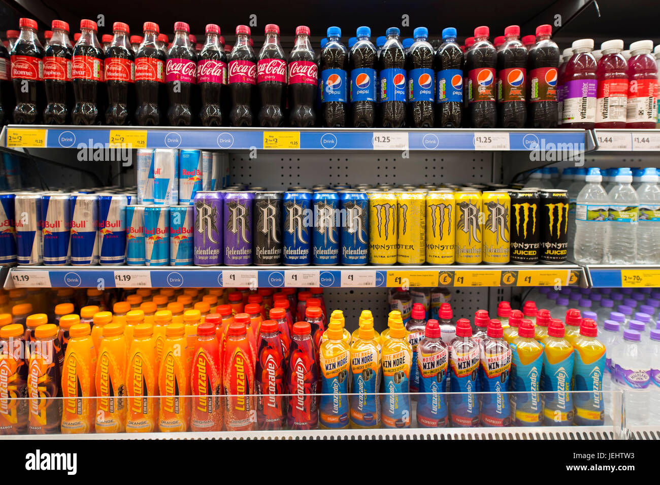 Fizzy drinks on a supermarket shop shelf Stock Photo Alamy
