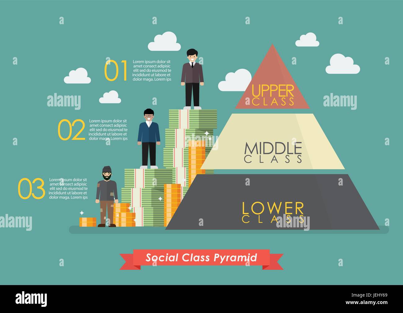 Pyramid of three social class infographic. Vector illustration Stock Vector