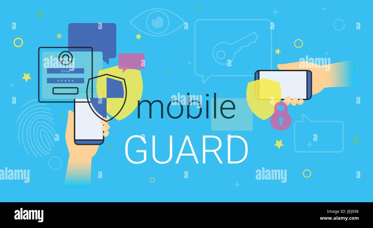 Mobile guard app on smartphone concept illustration Stock Vector