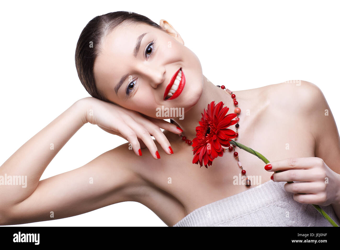 girl with gerbera flower Stock Photo