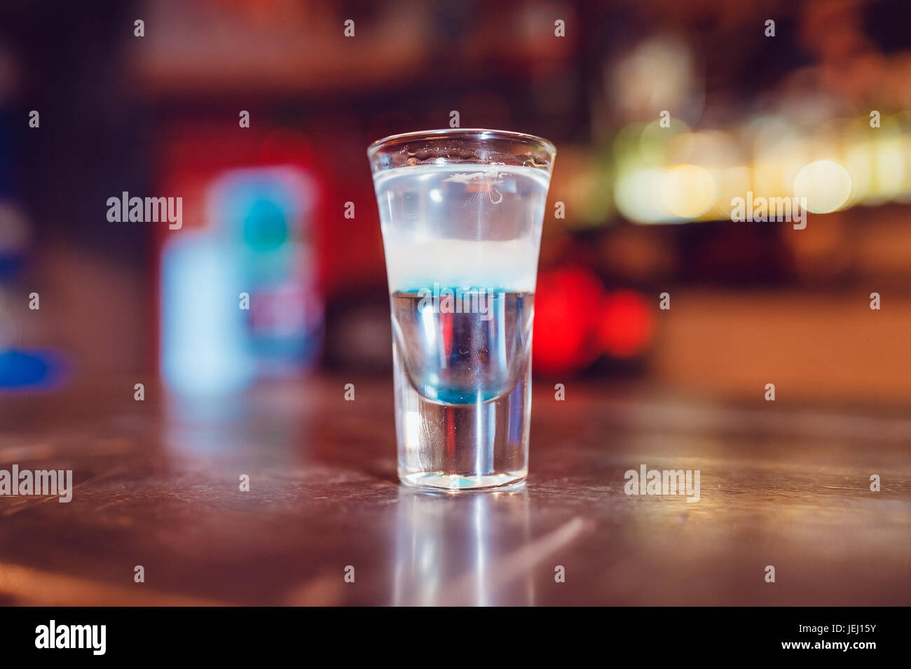 Alcohol shot Hiroshima on the bar. Stock Photo