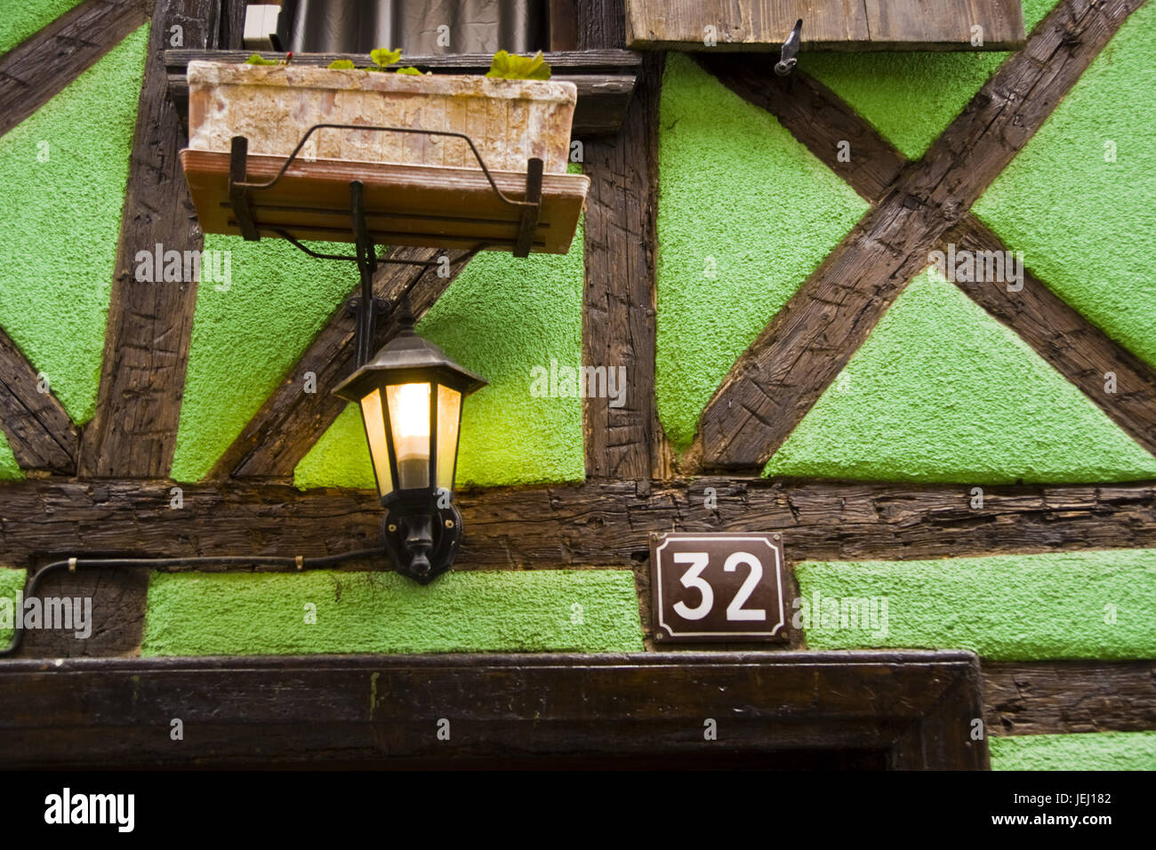 half-timbered house, Detail, Riquewihr, France Stock Photo