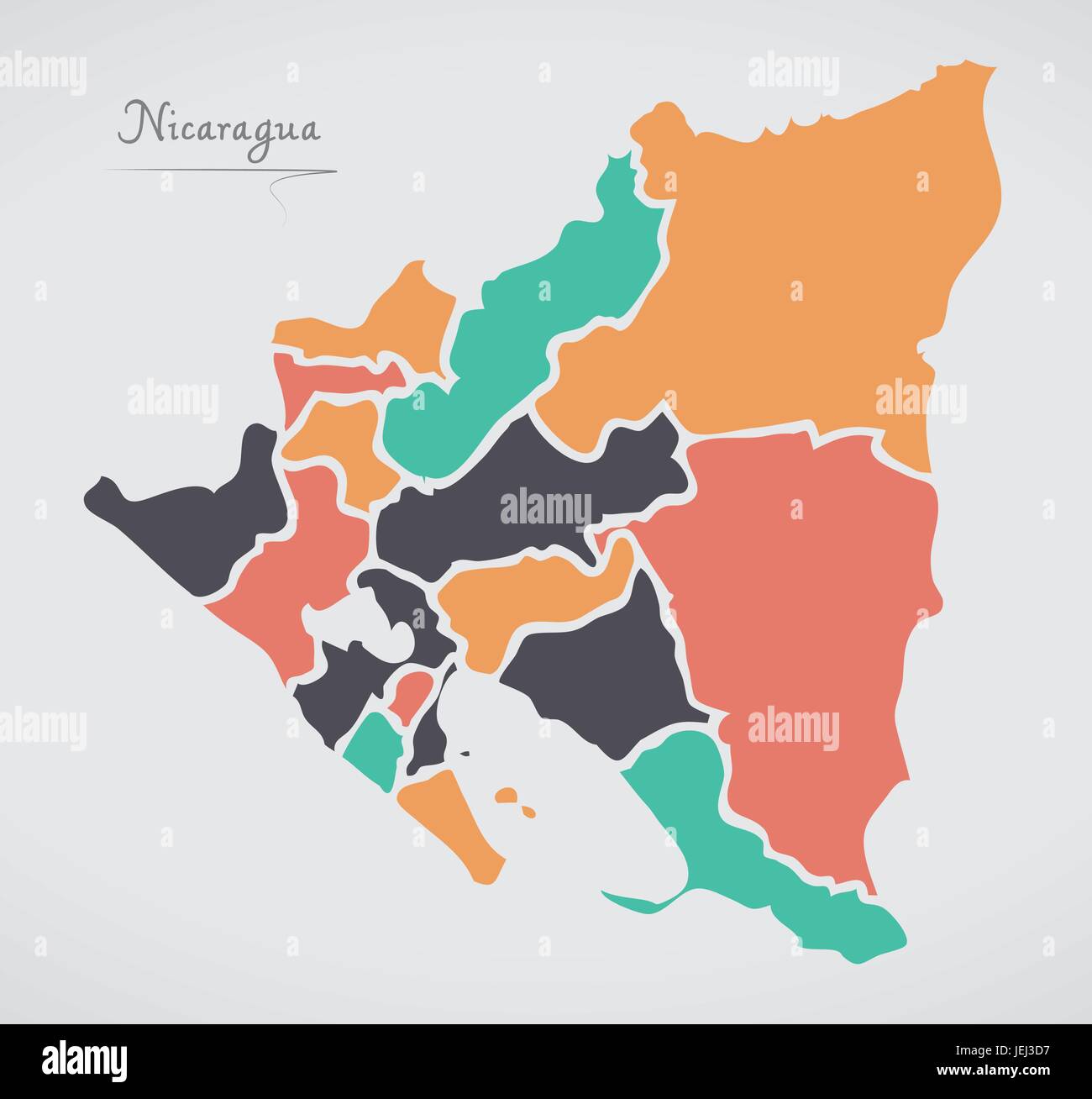 Nicaragua Map with states and modern round shapes Stock Vector