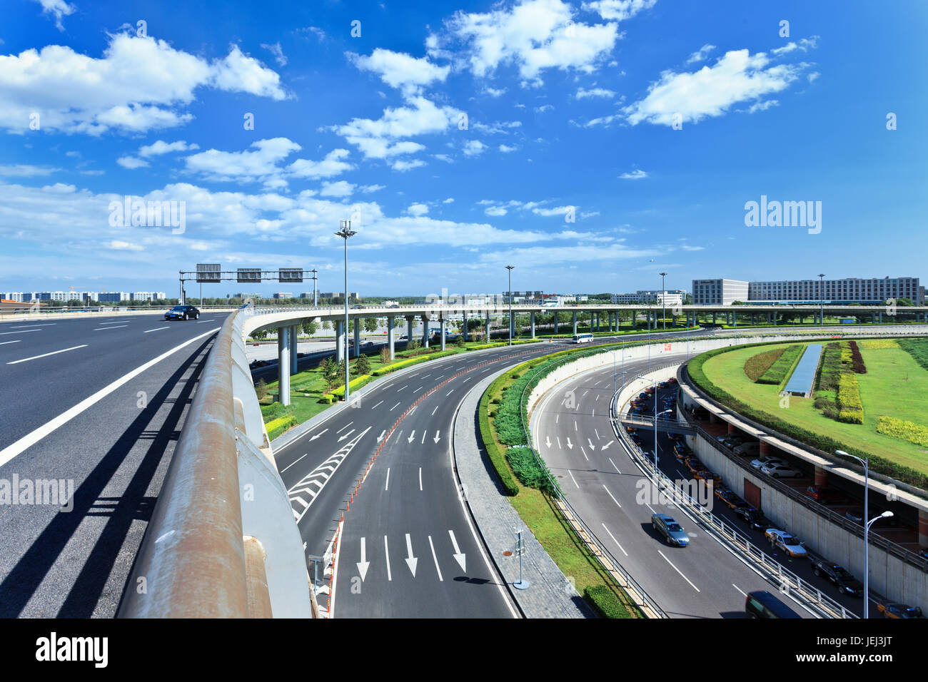 Road network around Beijing Capital Airport Terminal 3, the second largest airport terminal in the world. Stock Photo