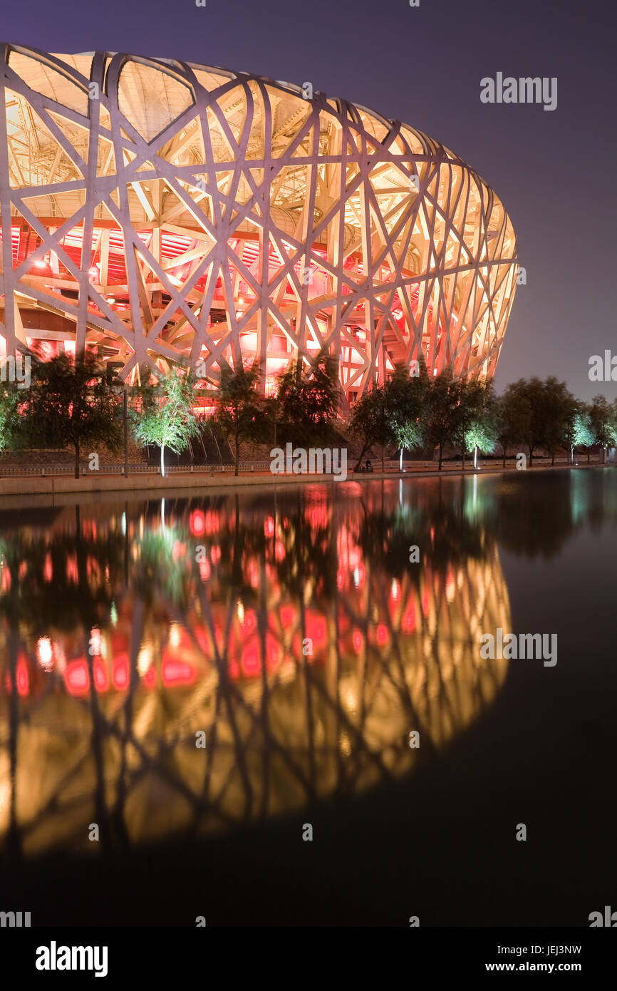 BEIJING - AUGUST 22. Bird's nest at night time. the Bird's Nest is a stadium in Beijing, China. It was designed for 2008 summer Olympics. Stock Photo