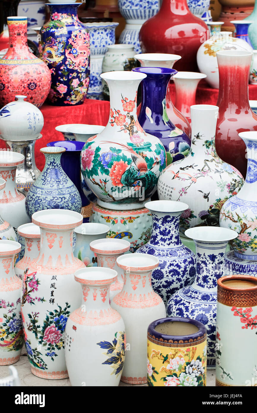 Collection of vibrant vases on a Chinese market Stock Photo Alamy