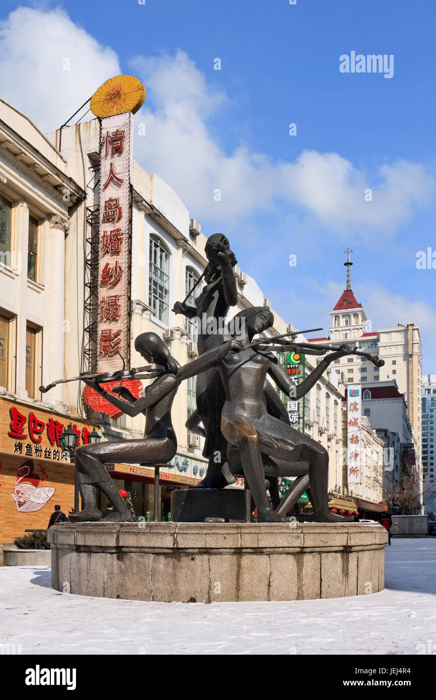 HARBIN-MARCH, 6, 2009. Sculpture with musicians. Its No.1 Music School, founded in 1928, was China’s first music school. Stock Photo