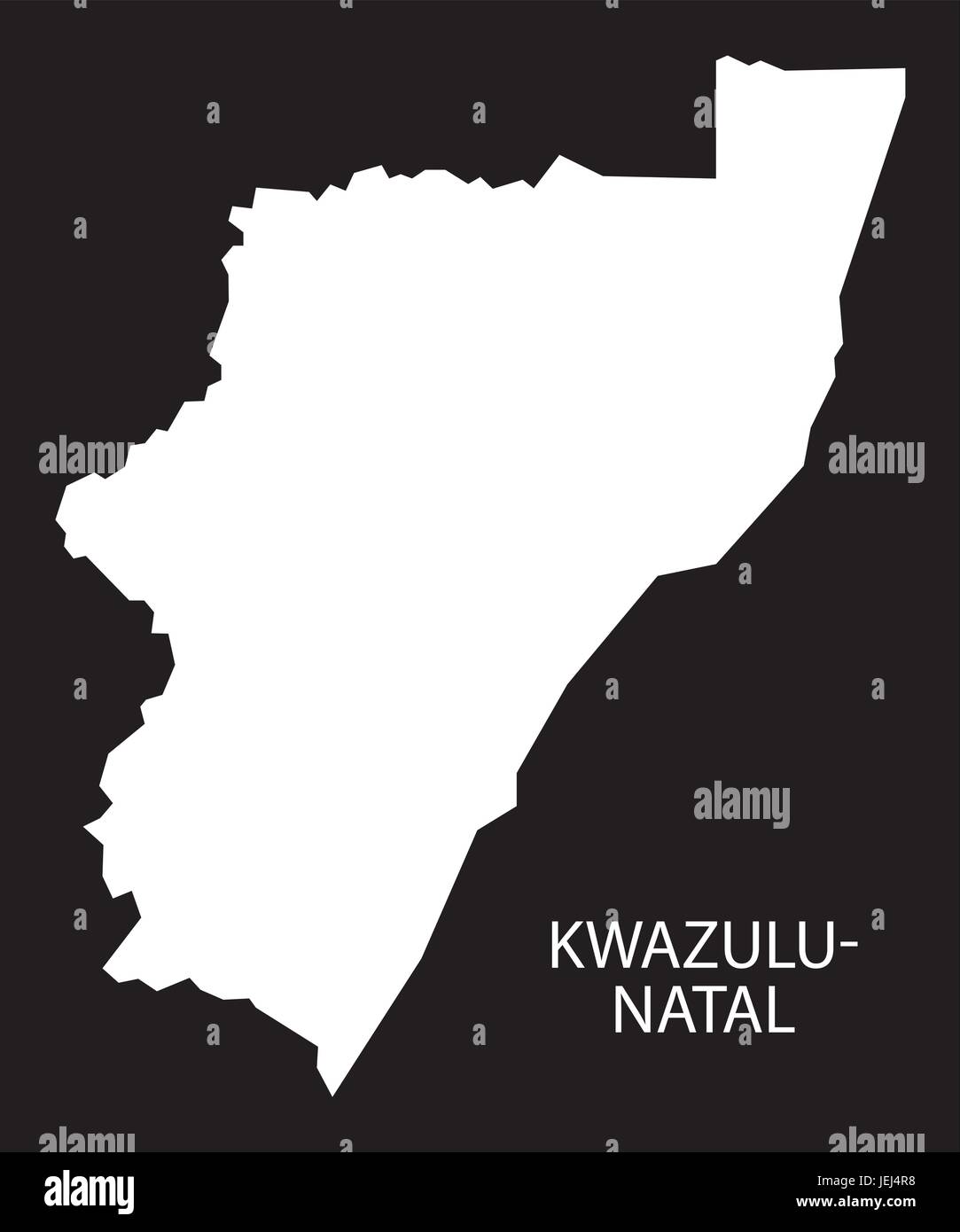 KwaZulu-Natal South Africa map black inverted silhouette illustration Stock Vector