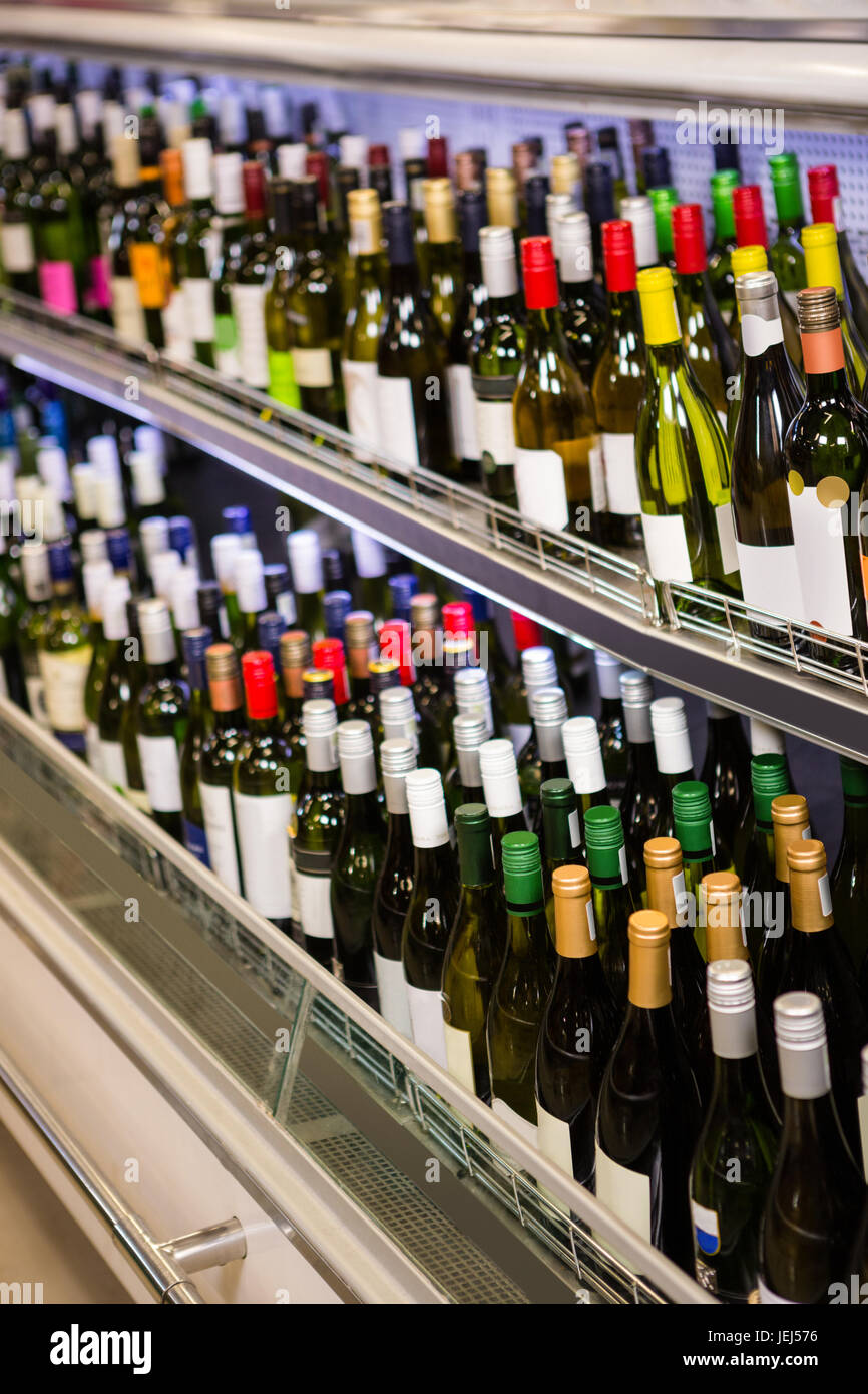 Wine bottles in supermarket Stock Photo Alamy