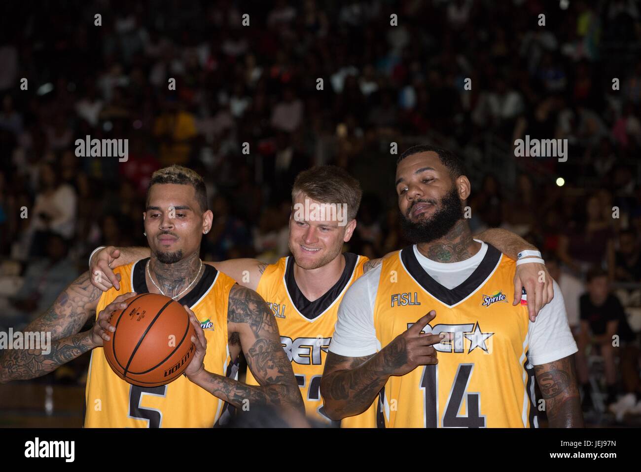 Los Angeles,USA. 24th June,2017. Chris Brown,Rafal 'Lipek' Lipinski Game Celebrity Basketball Game,presented by Sprite State Farm,during 2017 BET Experience,at Los Angeles Convention Center June 24,2017 Los Angeles,California. Stock Photo