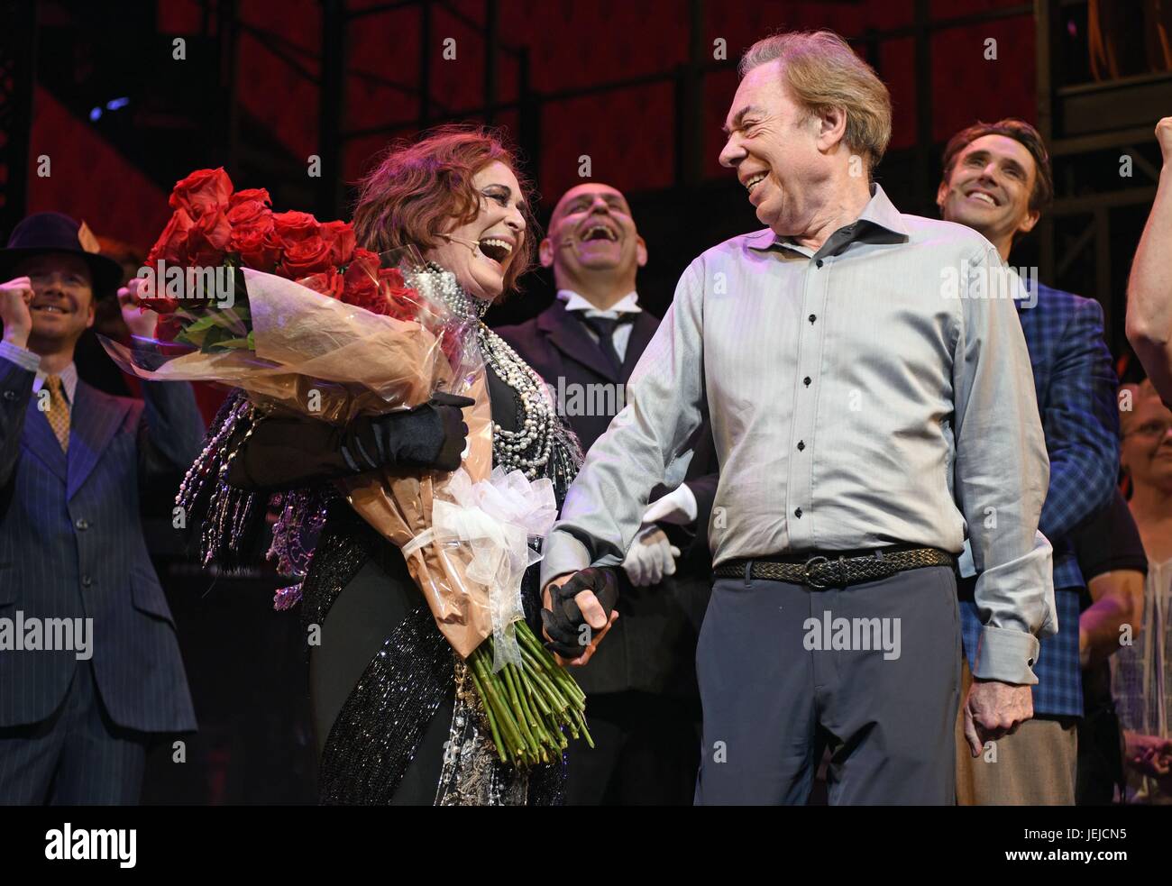 New York, NY, USA. 25th June, 2017. Glenn Close, Andrew Lloyd Webber at a public appearance for Glenn Close Takes Final Bow in SUNSET BOULEVARD, Palace Theatre, New York, NY June 25, 2017. Credit: Derek Storm/Everett Collection/Alamy Live News Stock Photo