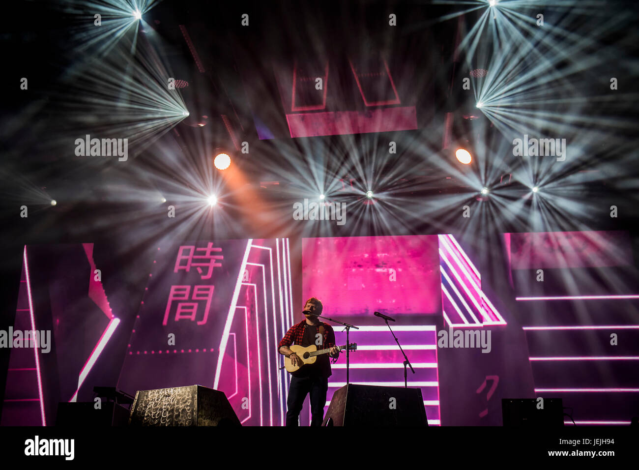 Glastonbury, UK. 25th June, 2017. Ed Sheeran plays the Pyramid Stage ...