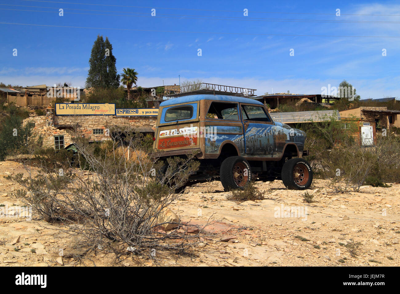 The old Terlingua Ghostown is a prime tourist destination in the region surrounding Big Bend National Park in the state of Texas, American Southwest Stock Photo