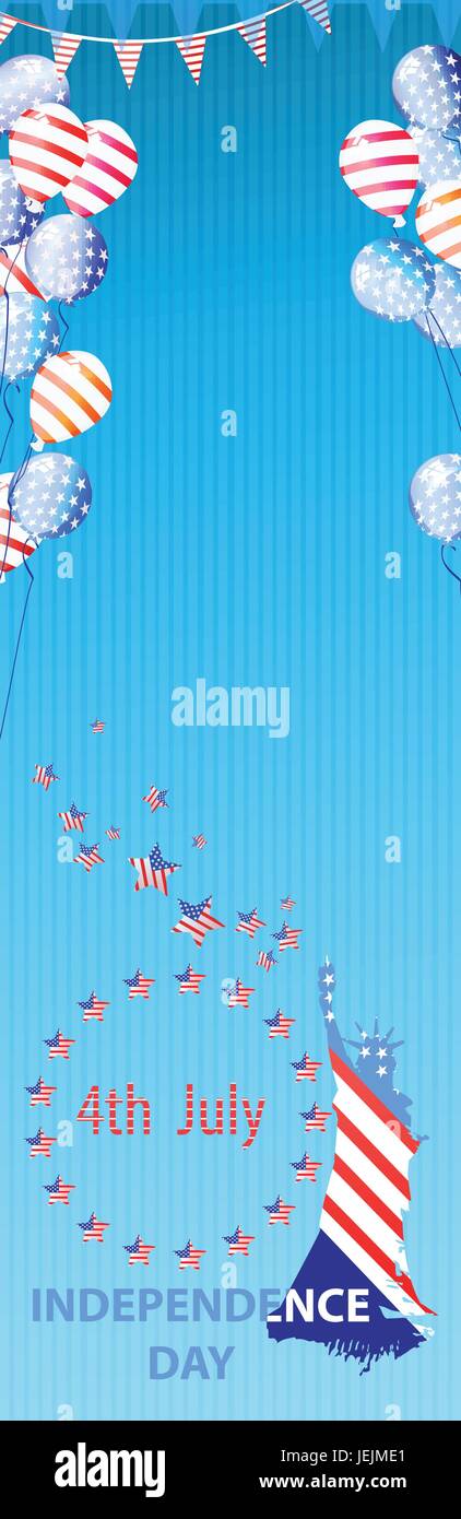 Independence Day United States. The fourth of July. The sky with clouds and balloons flying up 