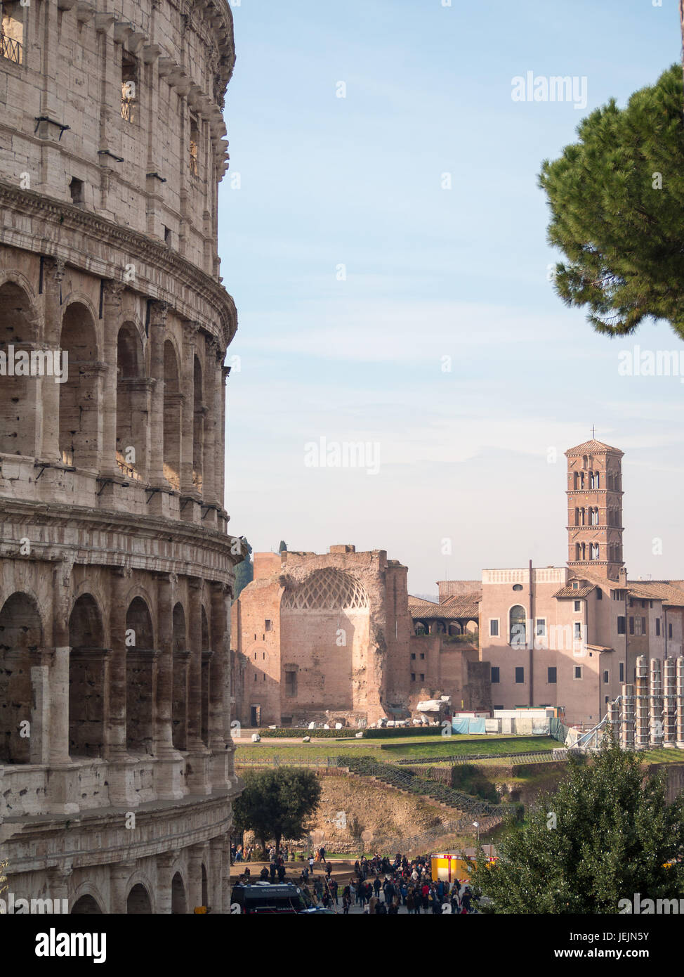 Roman Colosseum with Domus Aurea in background Stock Photo