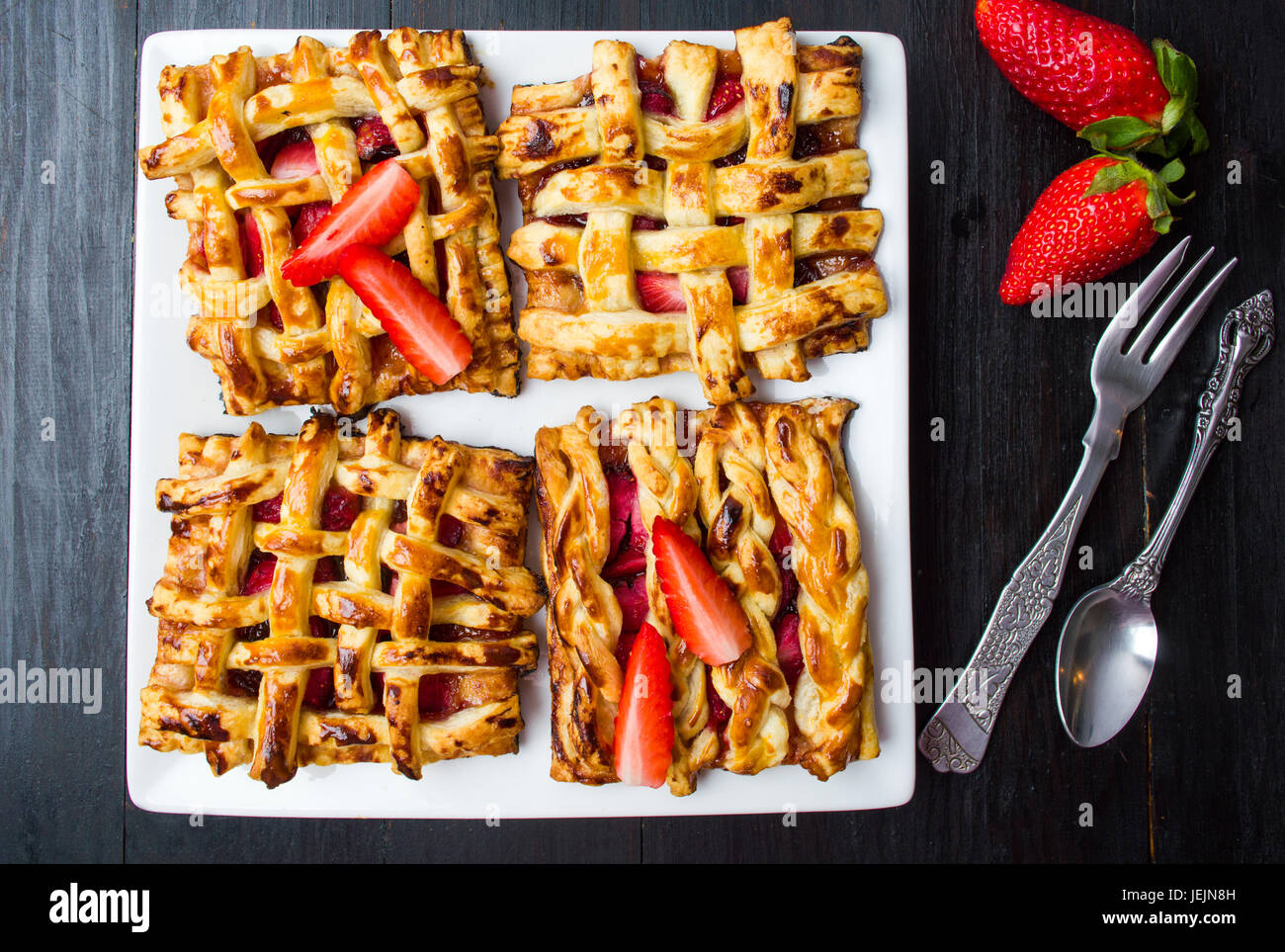 Sweet strawberry pie with fresh fruit on a plate Stock Photo