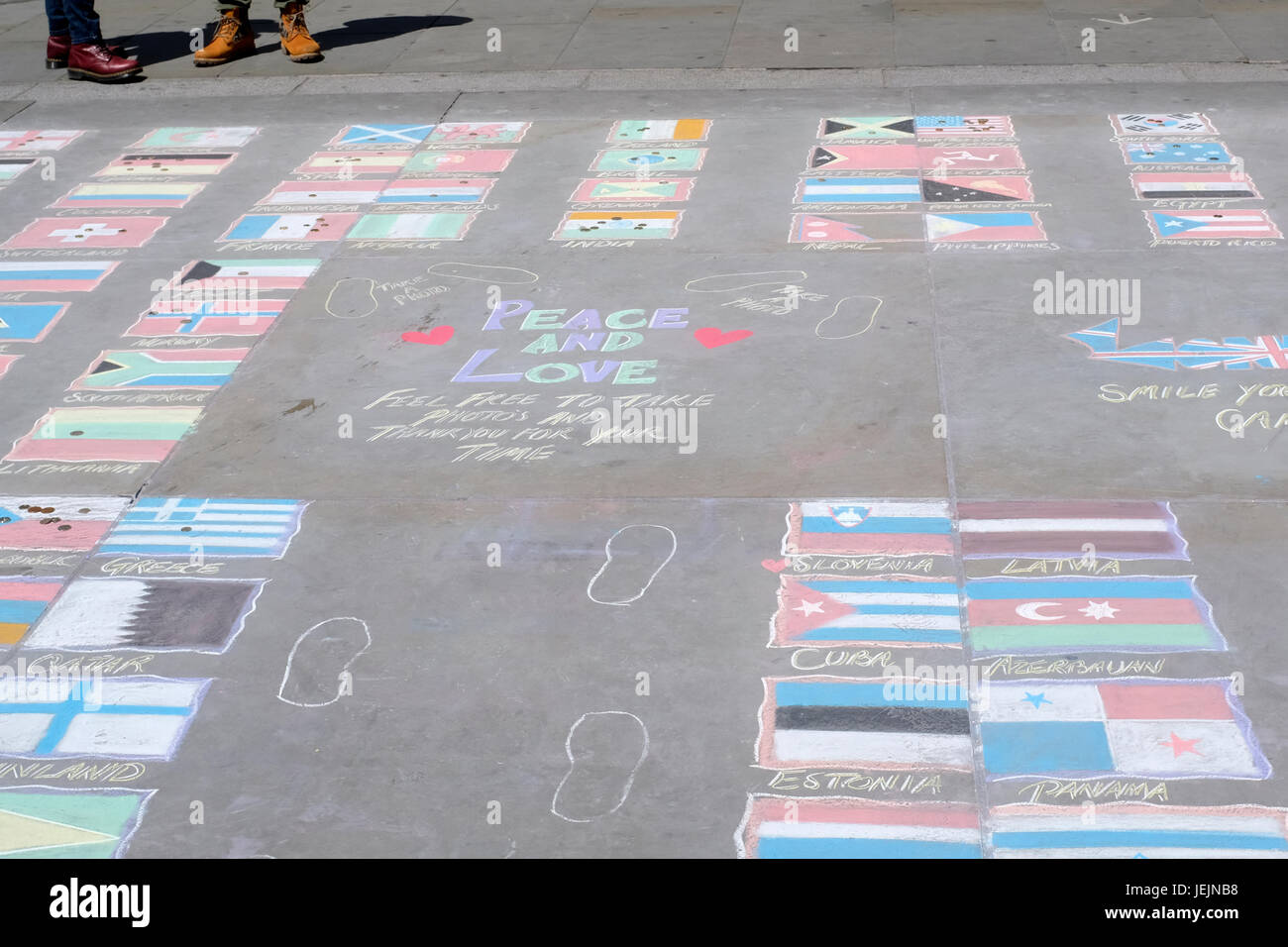 Chalk Drawings on the walks of Trafalgar Square, London, England Stock