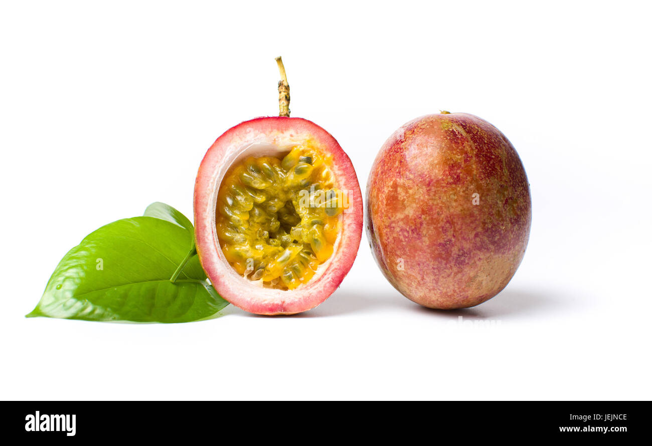 Open passion fruit isolated on white background Stock Photo Alamy