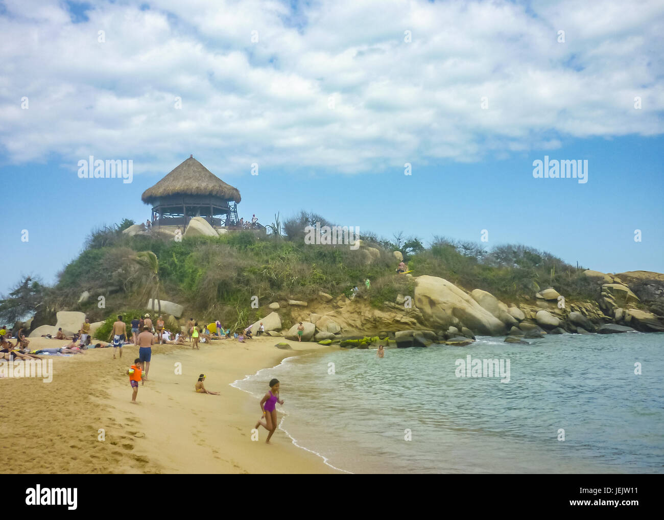 People at Cabo San Juan Beach in Colombia Stock Photo