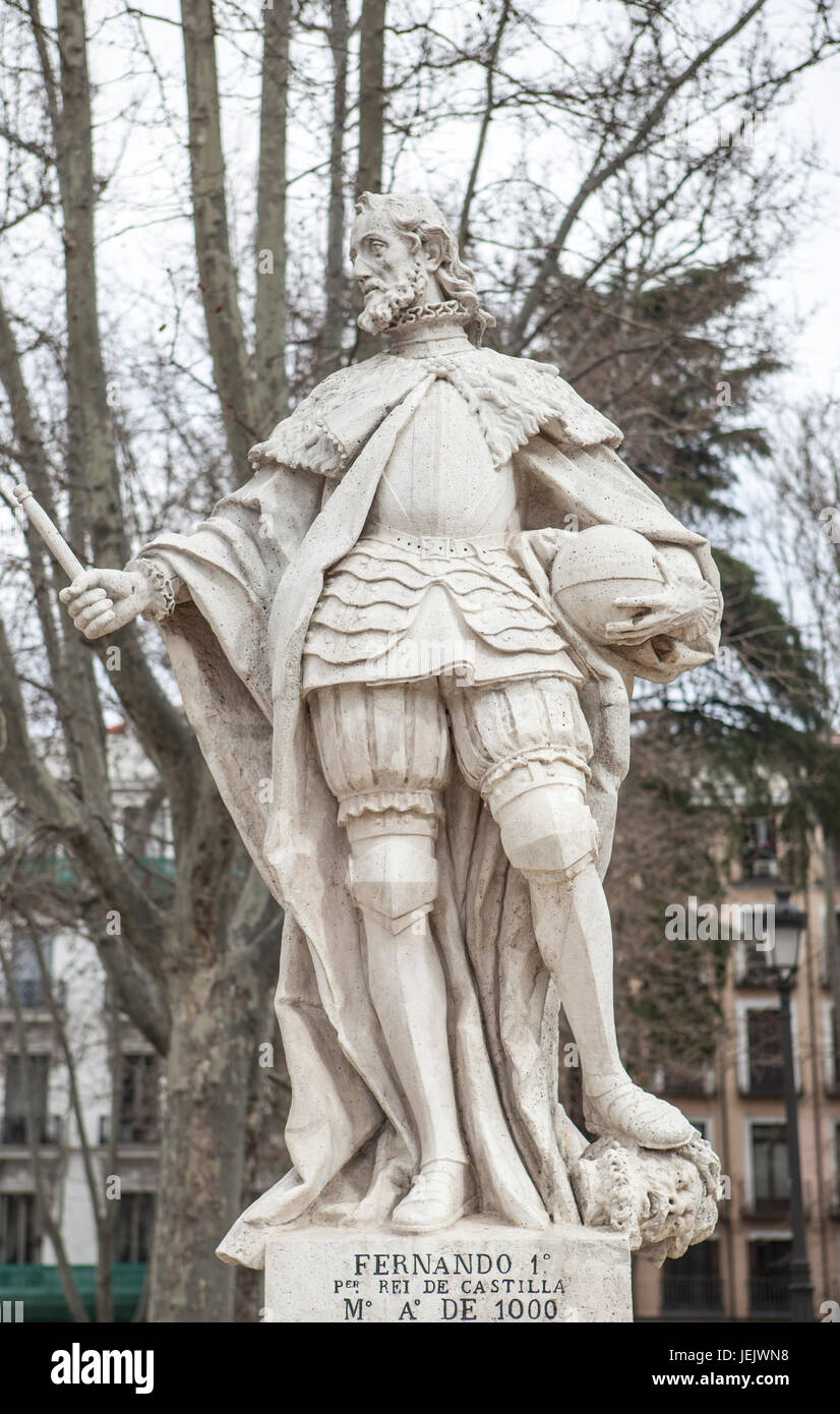 Madrid, Spain - february 26, 2017: Sculpture of Ferdinand I King at Plaza de Oriente, Madrid. He was the first king of Castile from 1056 to 1065 Stock Photo