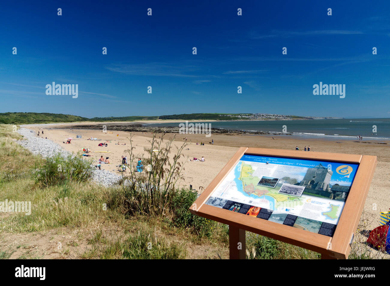 Coast Path Notice Board, Newton Beach, Porthcawl, South Wales, UK Stock