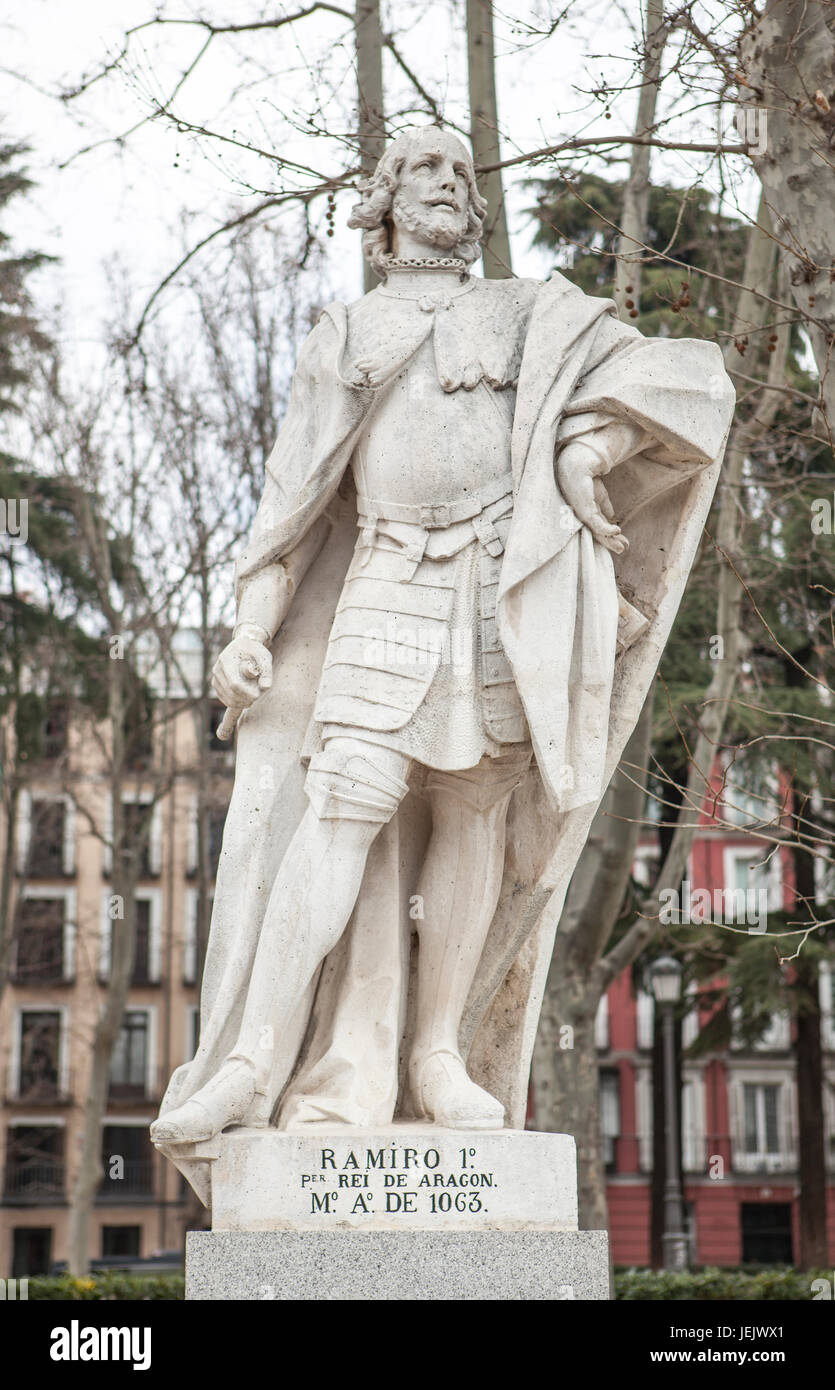 Madrid, Spain - february 26, 2017: Sculpture of Ramiro I of Aragon at Plaza de Oriente, Madrid. He was the first King of Aragon, 1007-1063 Stock Photo
