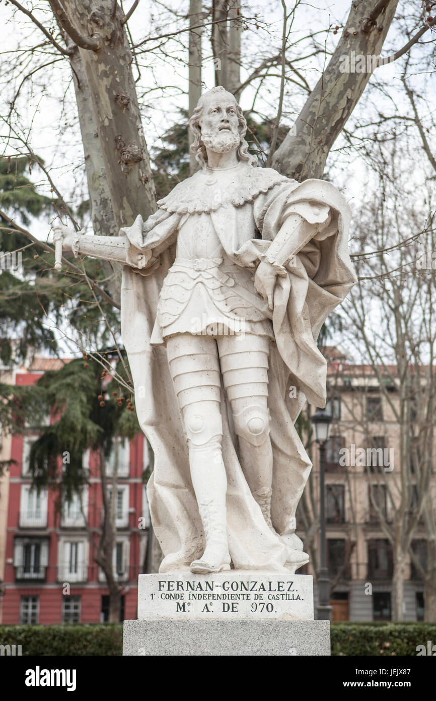 Madrid, Spain - february 26, 2017: Sculpture of Fernan Gonzalez of Castile at Plaza de Oriente, Madrid. He was the first autonomous count of Castile,  Stock Photo