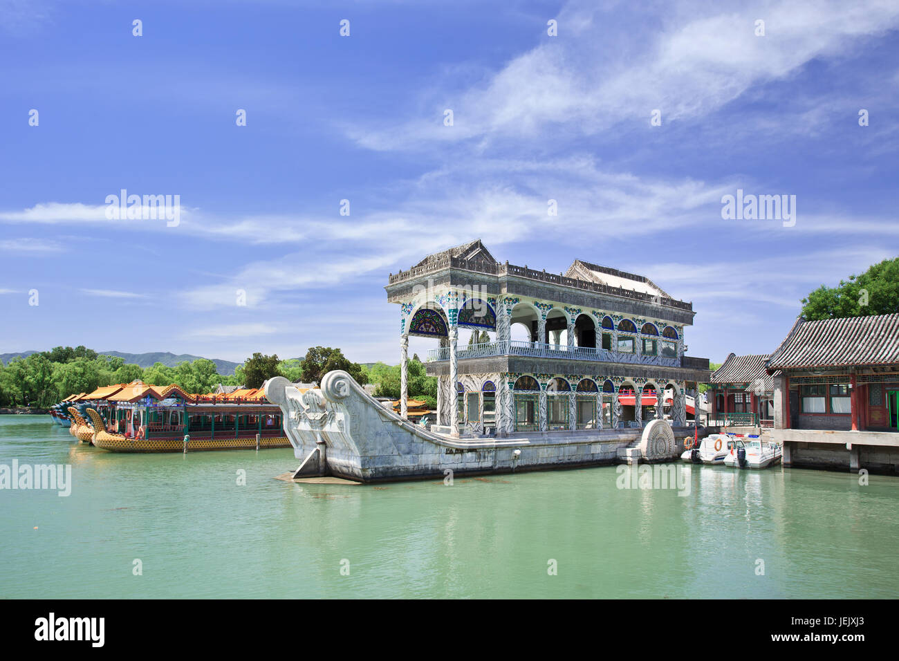 Stone boat at Kunming Lake, Summer Palace, Beijing, China Stock Photo