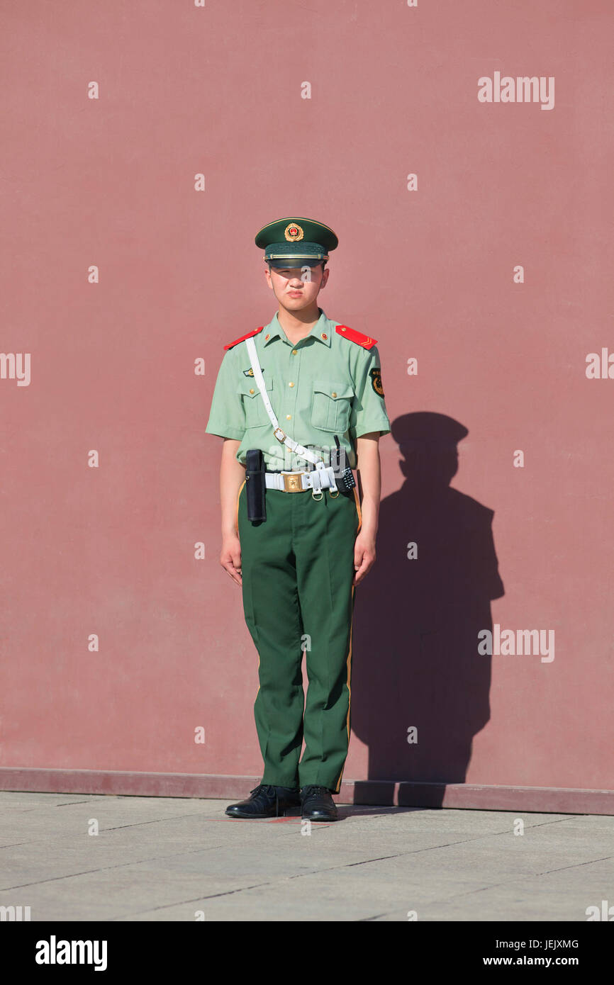 BEIJING–MAY 29. Honor guard at Tiananmen. Honor guards are provided by the People's Liberation Army at Tiananmen Square for flag-raising ceremony. Stock Photo