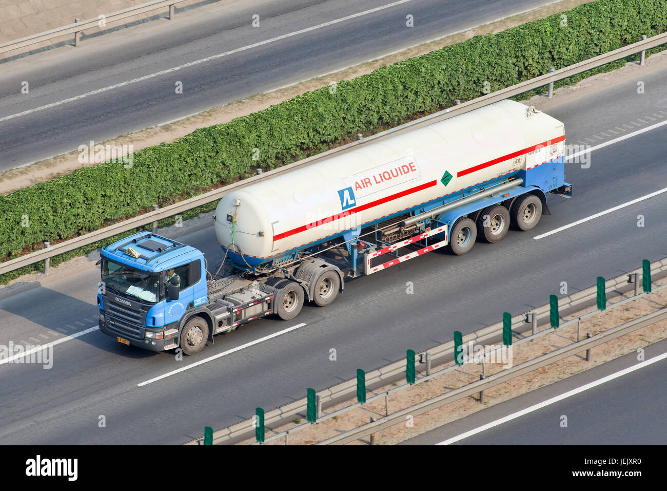 BEIJING-APRIL 17, 2013. Air Liquide liquid gas transport. French multinational, world's second largest supplier of industrial gases. Stock Photo