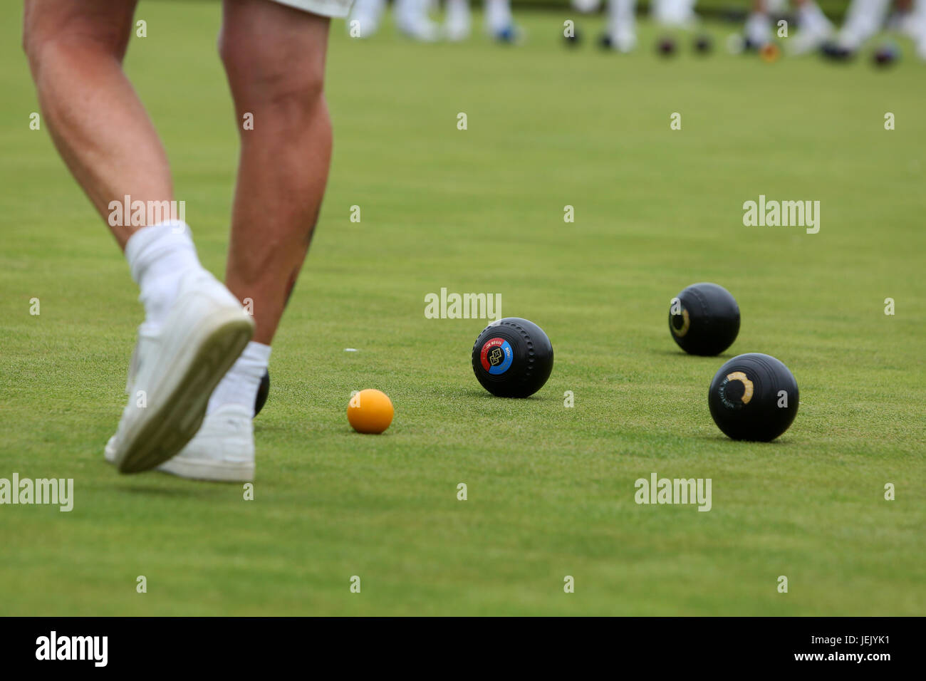 Players from Bognor Regis Bowls Club in action in West Sussex, UK. Stock Photo