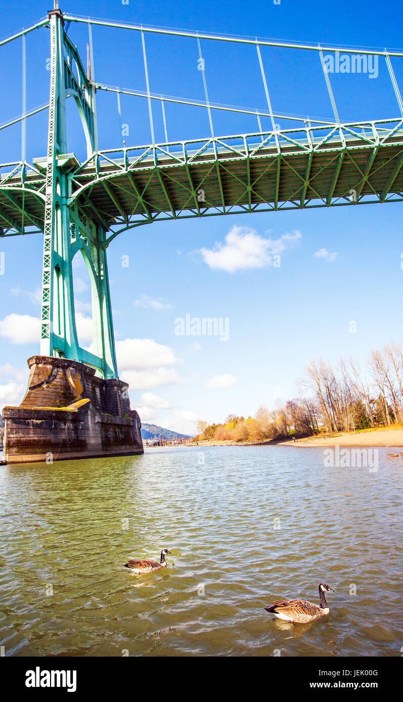 St. Johns Bridge in Portland Oregon Stock Photo